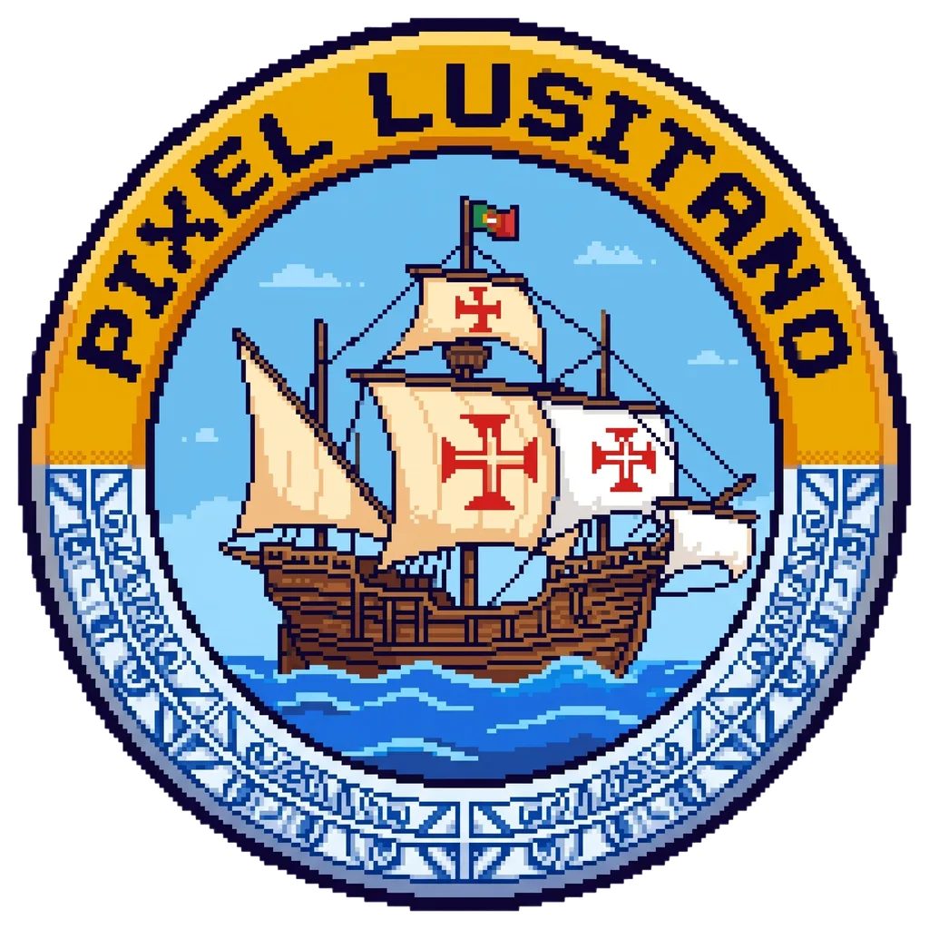 Logótipo do Pixel Lusitano: uma caravela com a Cruz de Cristo nas velas
